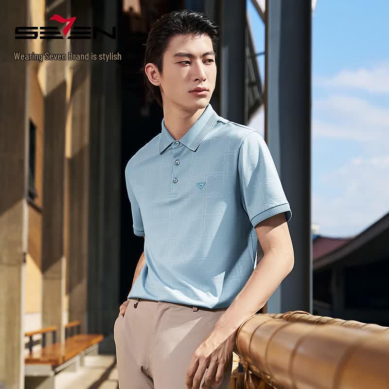 Septwolves Men s Mulberry Silk Jacquard Short Sleeve Polo Shirt M