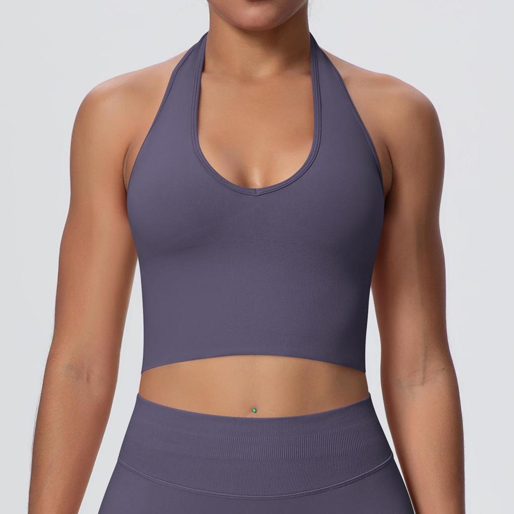 Elegant Backless Halter Yoga Bra – Seamless Breathable Sports and Fitness Vest
