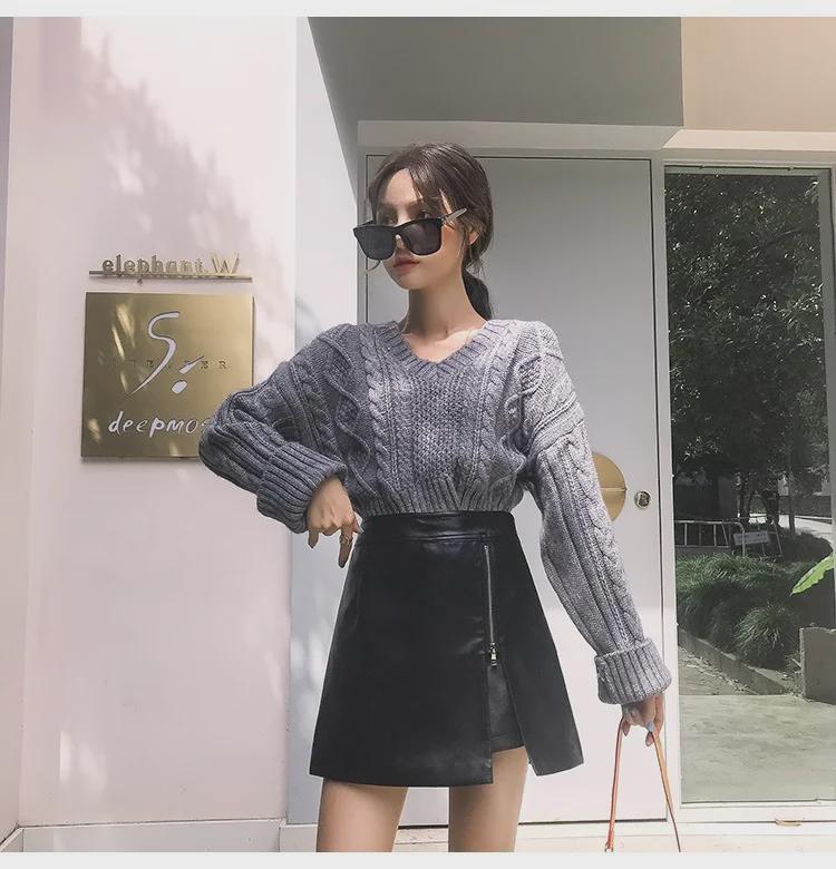 Fustă Slimming din Piele PU cu Talie Înaltă Toamnă/Iarnă 2023 - Șold Irregular, Fashion A-line Coreeană