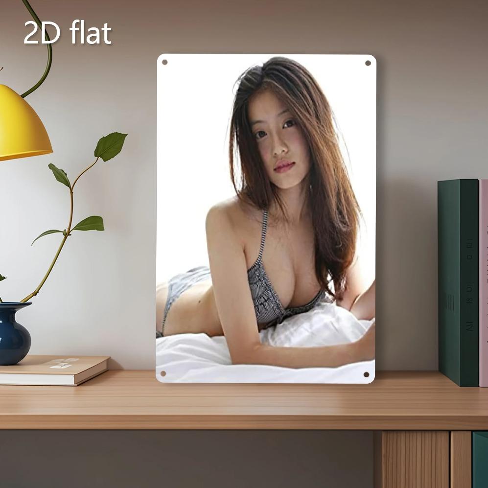 Vintage Metal Wall Art 2D Asian Woman Swimsuit Iron Poster Indoor Outdoor Decor