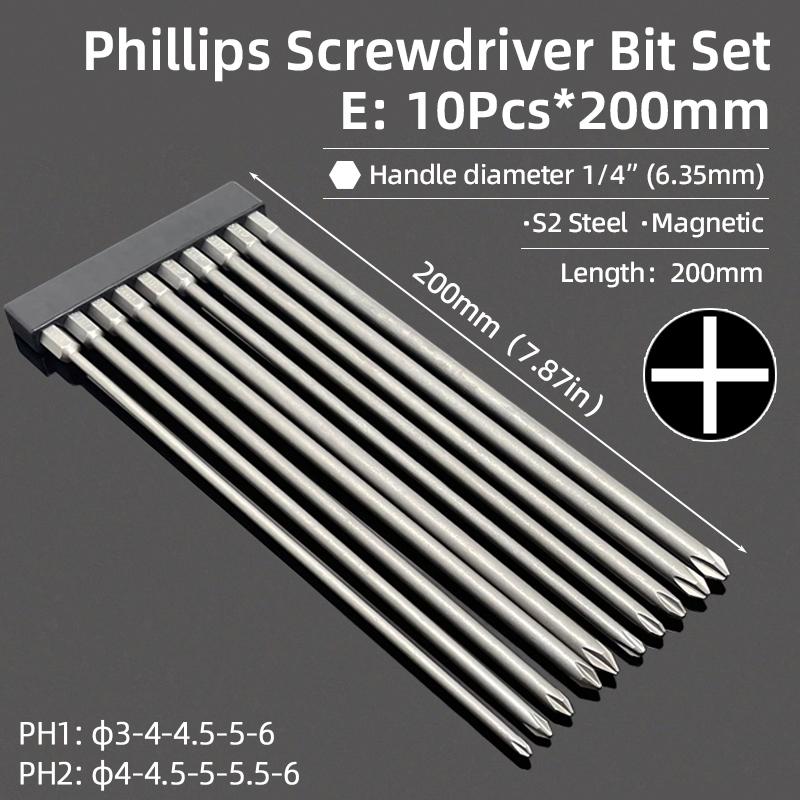 Phillips Screwdrivers Bits Cross Head Magnetic Screwdrivers PH00 PH1 PH2 S2 Hex Shank Hand Tools 50/75/100/150/200/300mm