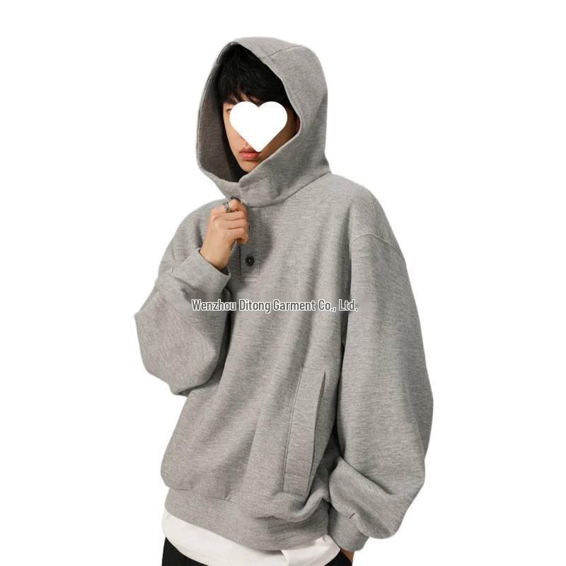 Ciężka, luźna, krótka bluza z kapturem 450g dla mężczyzn, styl wiosna/jesień, luźna kurtka z kapturem zapinana na guziki