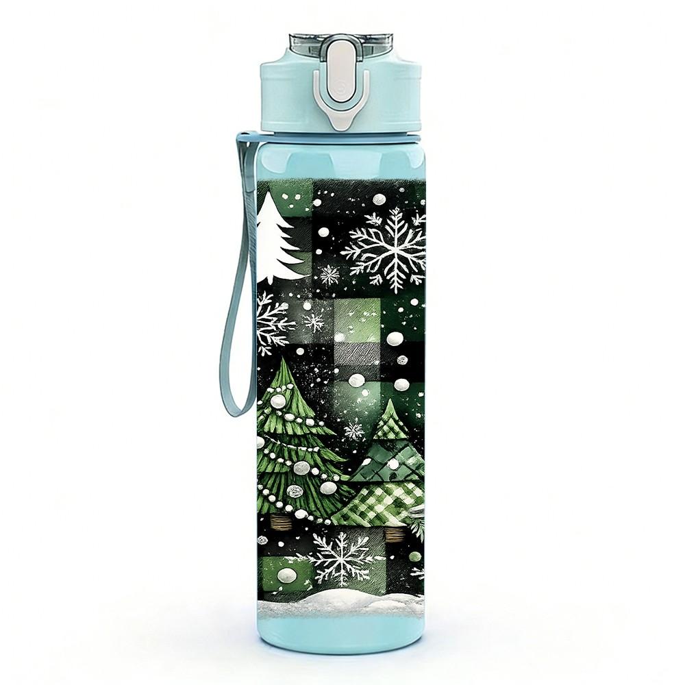 1PC Snowy Pine Tree Winter Forest Art 750ml Color Plastic Sports Water Bottle Leakproof Flip Straw Lid Suitable for Sports Office Home Use