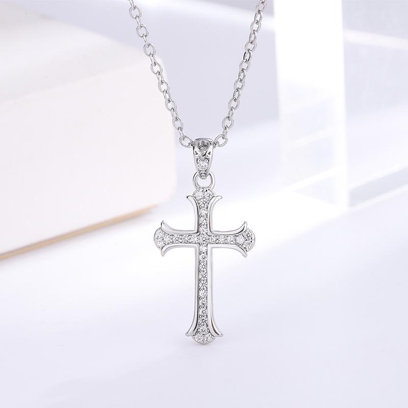White Gold Plated Micro-Paved Cross Pendant Necklace - Non-Fading Jewelry, Perfect Christmas Gift