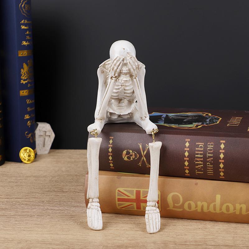 Resin Skeleton Decorations Realistic Skull Figurines for Halloween Party Home Table Decor Ornaments Haunted House Horror Props