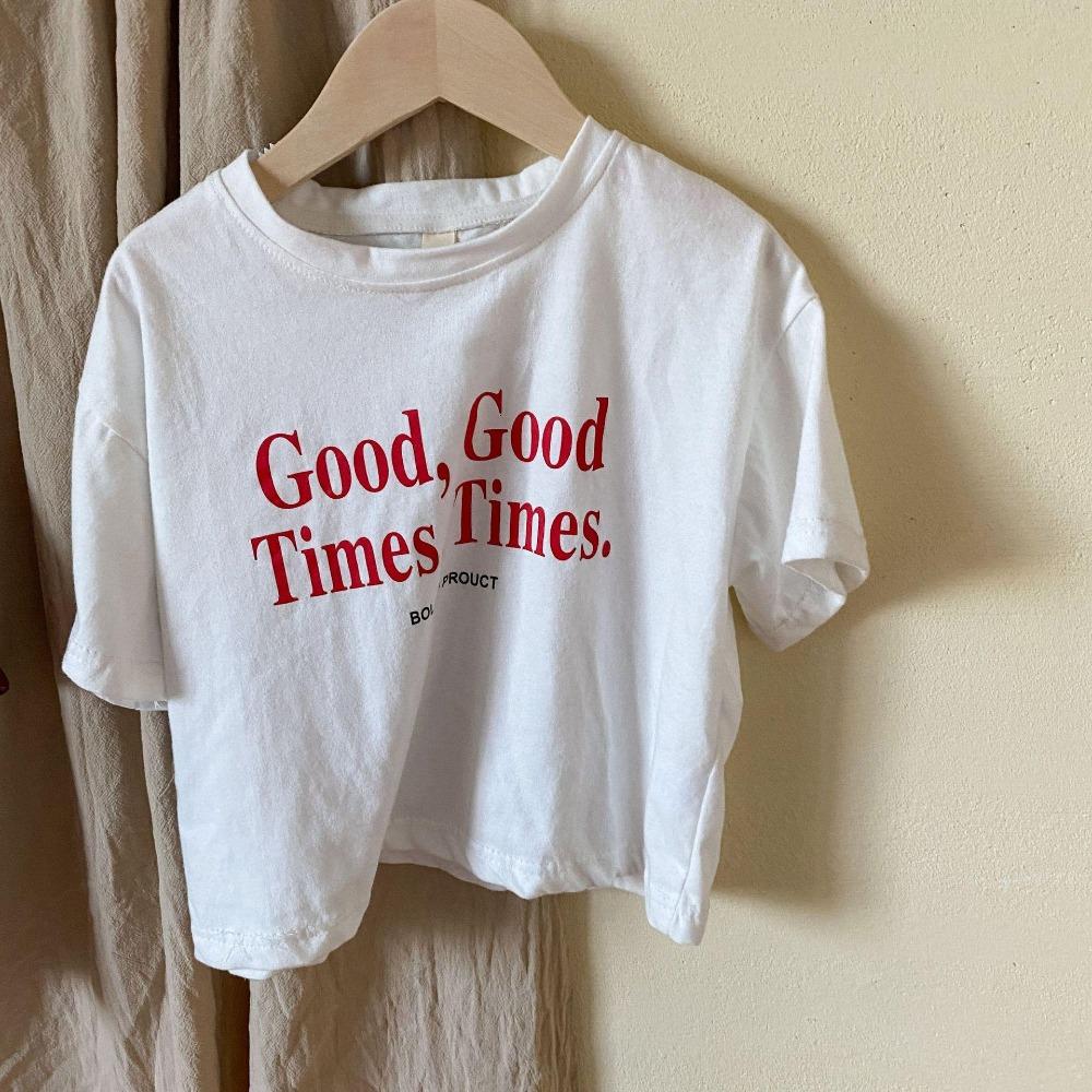 Loose-fitting children s letter print T-shirt, short-sleeved T-shirt, children s casual top 100