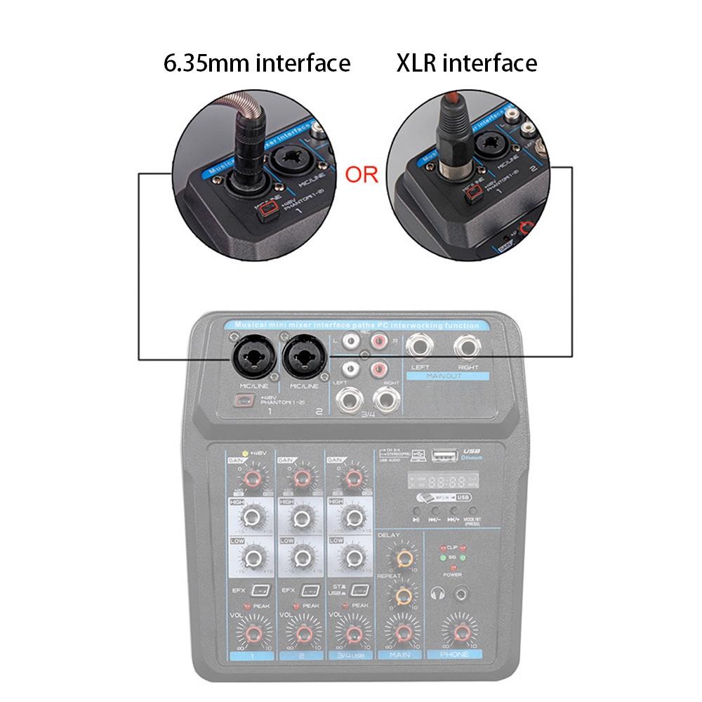 50W 48V 4/6 Channels Audio Mixer Sound Mixing Console bluetooth USB Record Computer Playback Phantom Power Delay Repaeat Effect