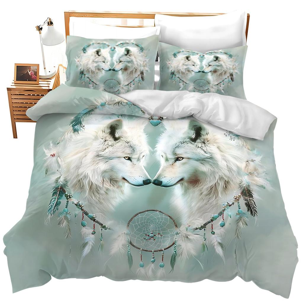 Wolf Soft Duvet Cover Set Quen Sized Dimensions Animal 3D Patern Beding Set for Adult People plus Kid Wild Wolf Jungle Animal Hunting Warm Comforter