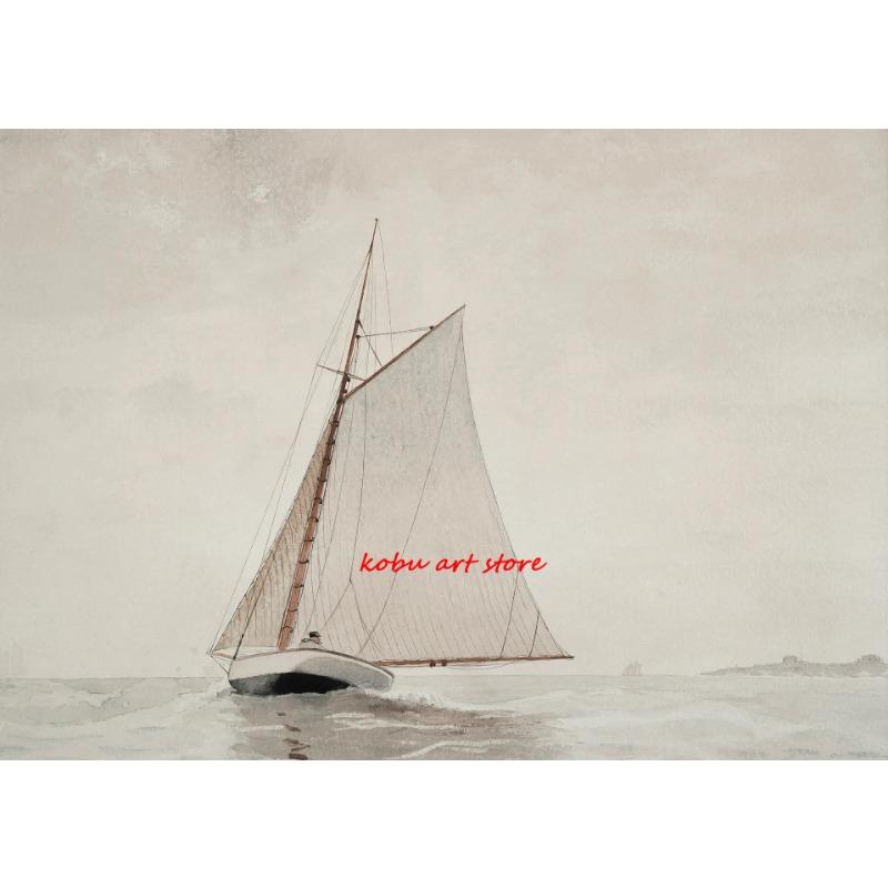 Vintage Neutral Sailboat Print Antique Nautical Sketch Art Poster Coastal Seascape Wall Art Canvas Painting Lake House Decor