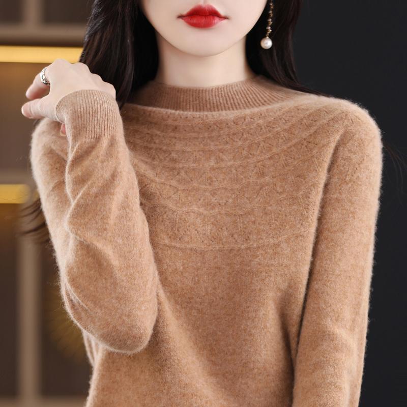 Women's Half Turtleneck Sweater, Qinghe Cashmere, 30% Cashmere 70% Wool, Winter Knitted Pullover Autumn Sweater Cashmere Sweater