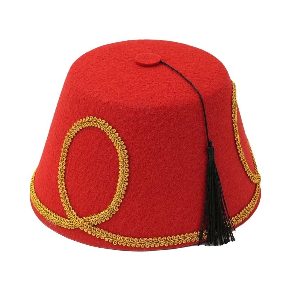 Wool Felt Fabric Turkish Fez Hat Gold Leaf Decor Felt Party Hats Morocco Cap Equestrian Events