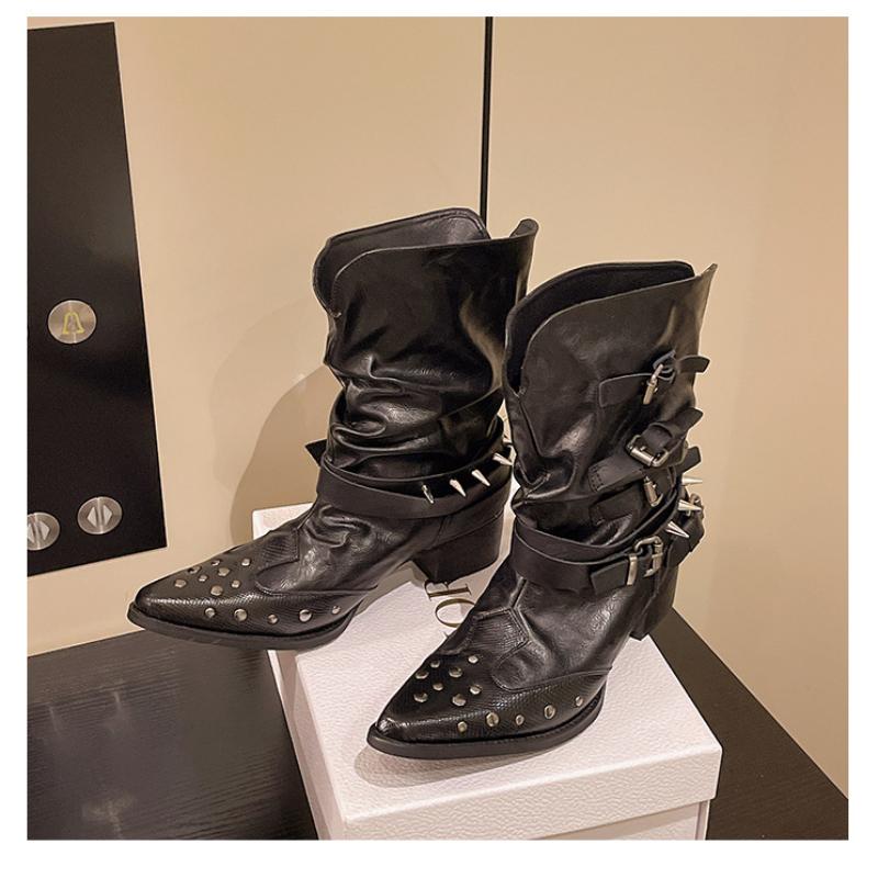 Rivet decorated women's Martin boots comfortable soft elastic trend non-slip wear chic versatile outstanding height increase shoes