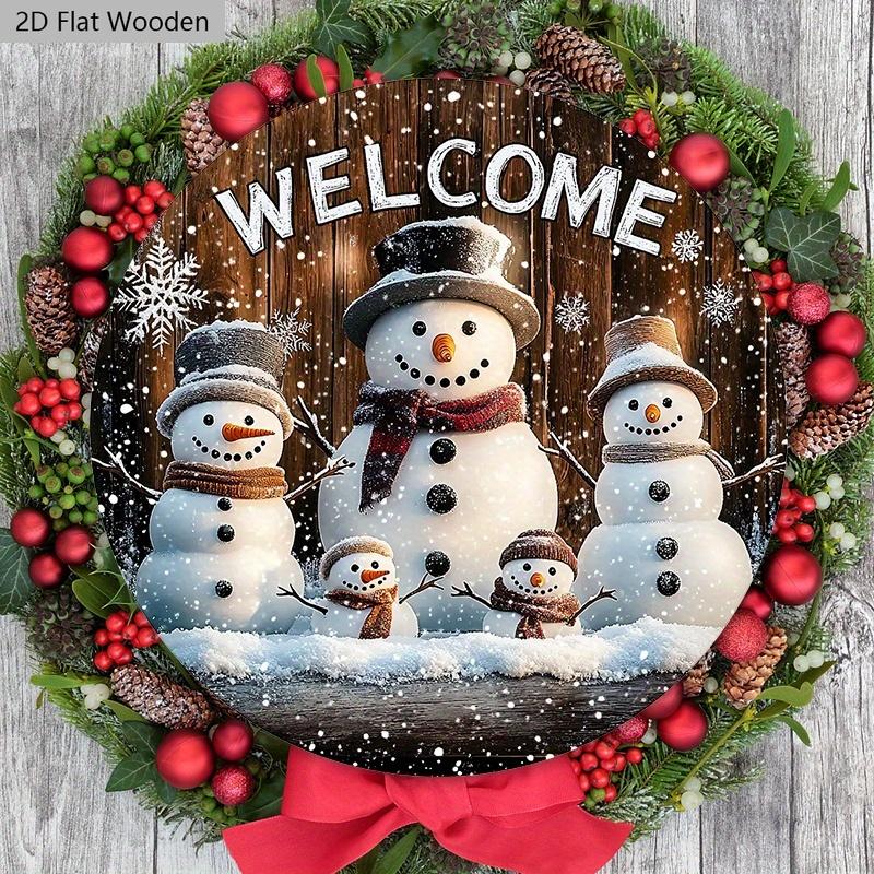 Rustic Christmas Wooden Sign with Adorable Snowman Pattern - Navidad Round Sign for Front Door, Wall Hanging Decor - Ideal Christmas Ornament