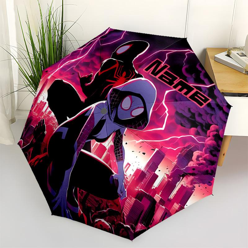 1pc Spider-Man: Into the Spider-Verse Custom Name Automatic Folding Umbrella - Compact 8-Rib Design, Durable Plastic & Iron, Daily Use 033