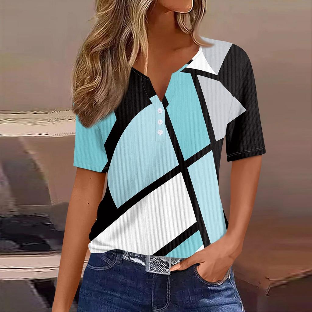 T-skjorte for kvinner T-skjorte med knapper med kortermet tunika Daily Weekend Fashion Basic V-hals vanlig topp