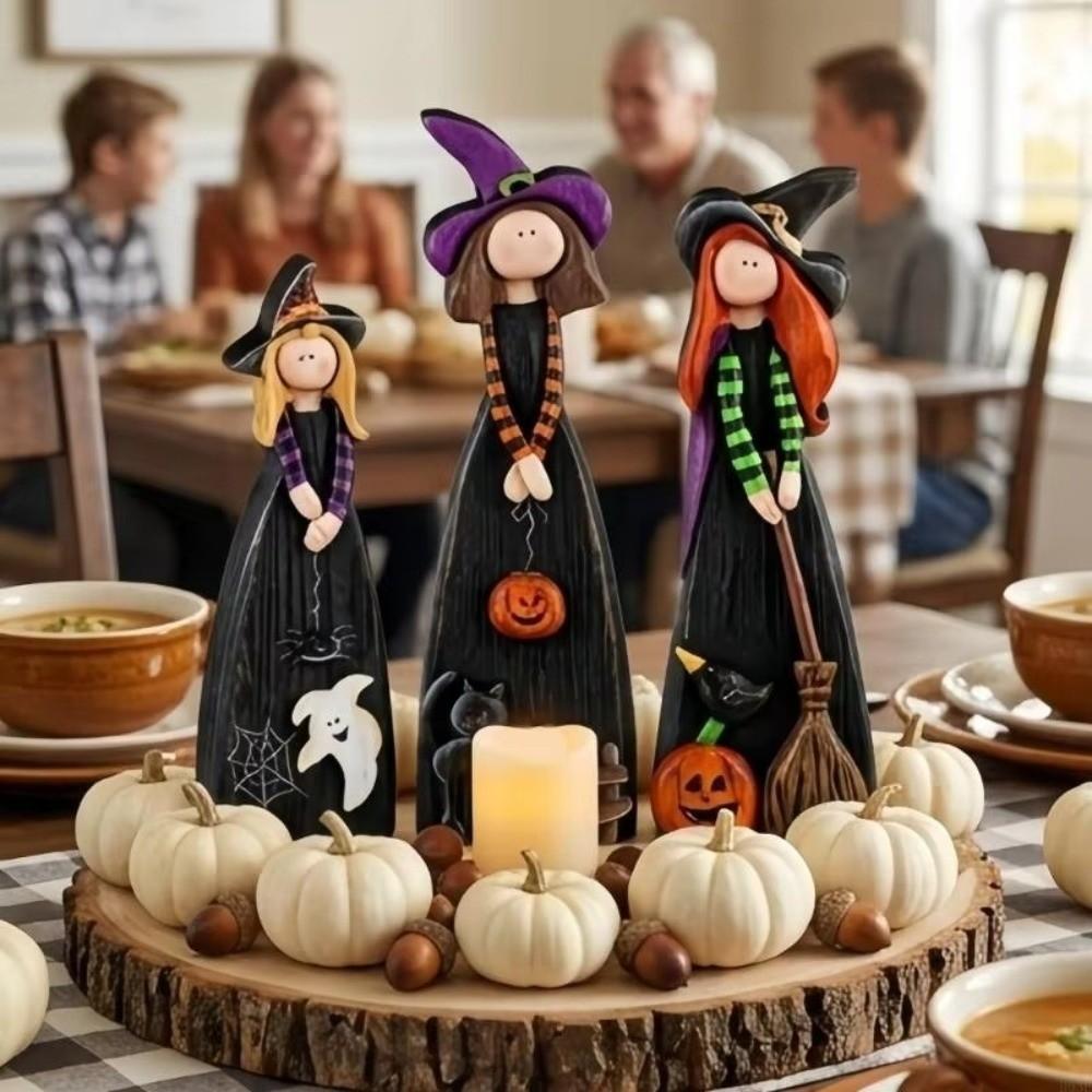 2D Design Witch Model Toys Wooden Material Halloween Witch Ornament  Holiday Decoration