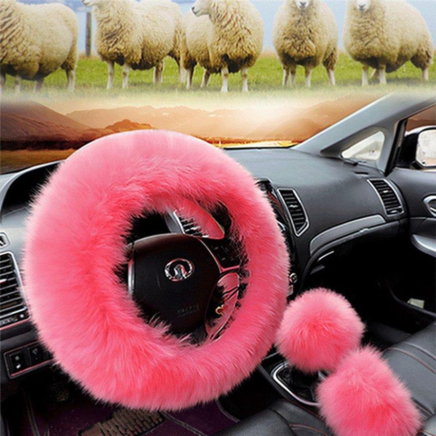 Anti-slip Woolen Covers Steering Wheel Cover 3Pcs Car-styling Winter Plush For Women Wool