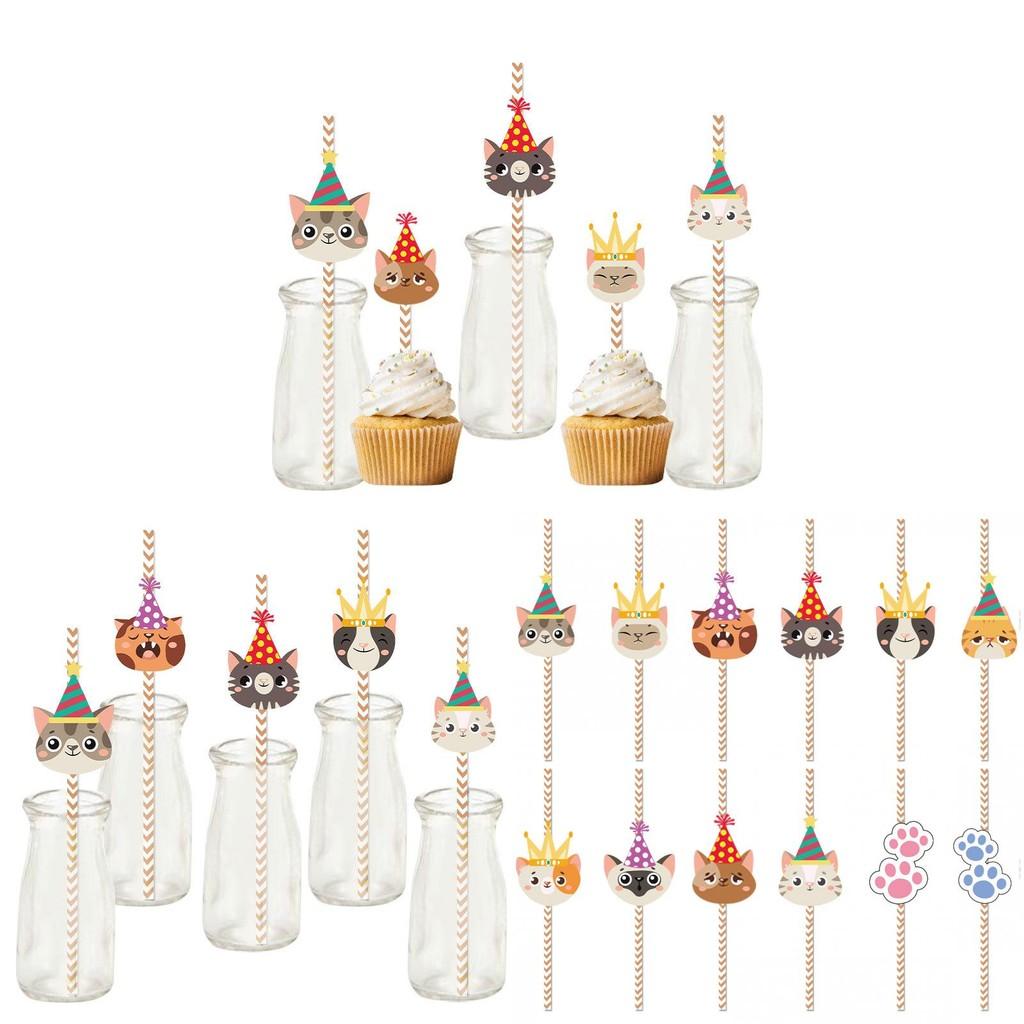 Cat Childrens Cartoon Party Supplies 24pcs Paper Straws For Event Decor Festival