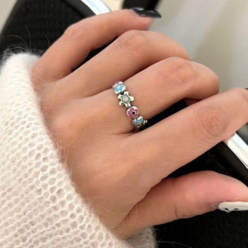 Copper Flower Stud Earrings Girl Earrings Korean Style Earrings Opening Ring Women Hoop Earrings
