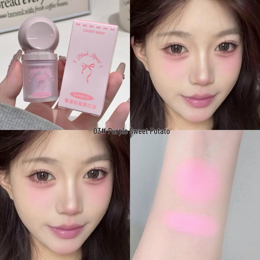 SHAQINUO Misty Lightweight Liquid Blush with Large Sponge Applicator for Lips & Cheeks, Korean-inspired Vibrant Color.