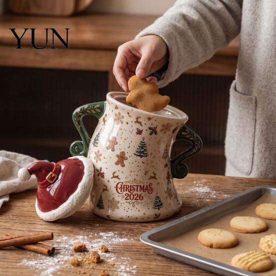 Ceramic Storage Jar Christmas Themed with Airtight Lid, Decorative Gingerbread Man Home Decor Cookie Canister, Large Capacity Snack Container