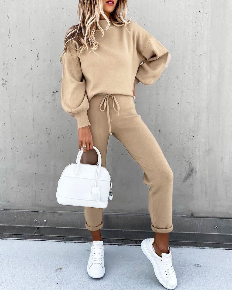 Women's High Neck Long Sleeve Pocket Trousers Two-Piece Set - Casual Autumn Winter Hoodie