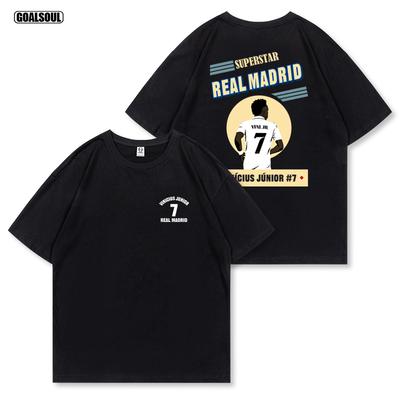 VINICIUS T-shirt, Real Madrid No. 7 Vinicius Football Brand American Retro Heavyweight Pure Cotton Short-sleeved Luxury Brand