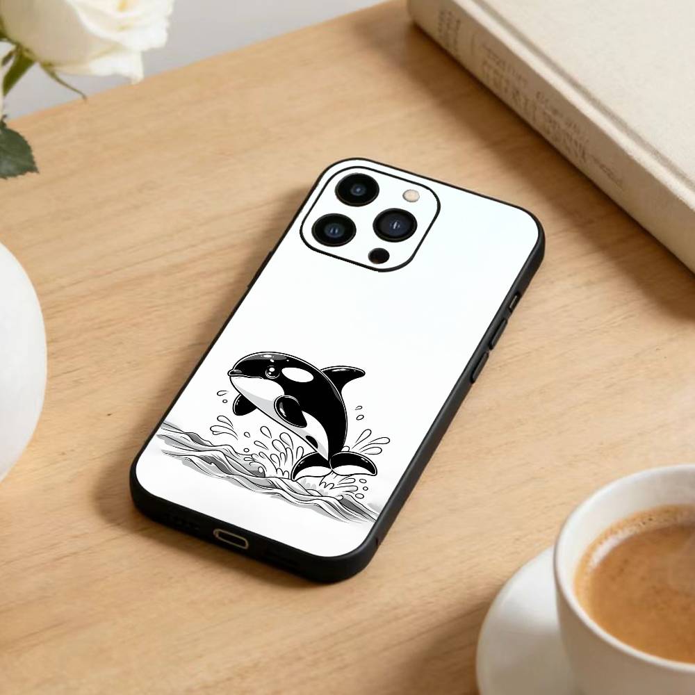 Whale Fall-Art Phone Case For iPhone 17 16 15 14 13 12 Max Plus Silicone Black Cover