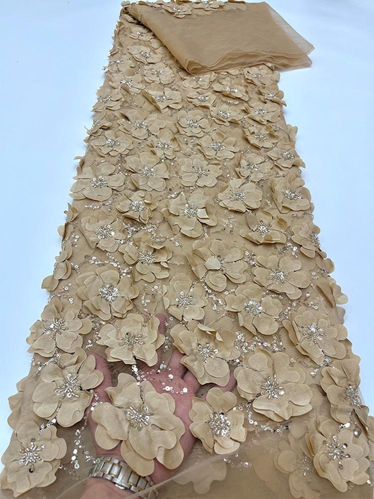 Weißer Spitzenstoff Schwere Stickerei Perlenröhrchen 3D-Blume Laser Dr Stoff Haus Schwammunterlage DIY Hanrt Faser Pflanze Floral