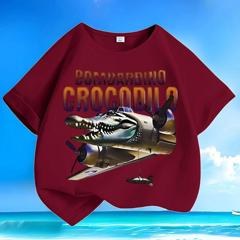 

Children s Tungtungsahur Wooden Stick Figure Top Summer Boys and Girls Short-sleeved Loose Casual Top 160