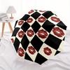 1pc Lips Chessboard Automatic Open/close, Heavy-Duty Iron Frame & 8-Rib Structure, Compact Folding Umbrella for Women/Men, All-Season Travel, Hallowee