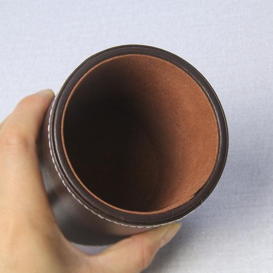Pen Container Large Capacity Wear Resistant Smooth Edge Simple Style Compact Size Save Space Faux Leather Round Pen Holder Desktop Stationery Storage