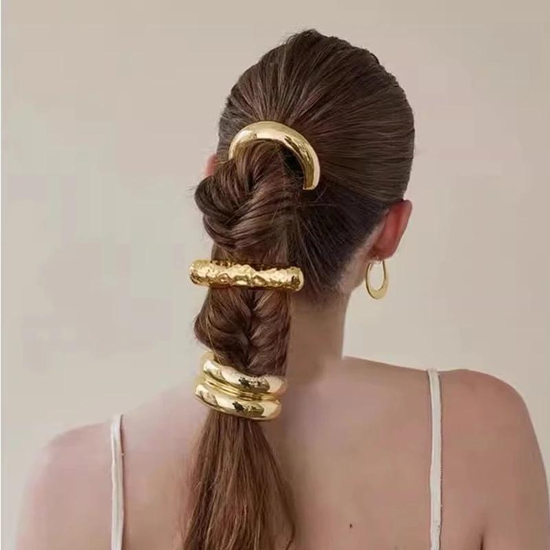 Punk Metal Smooth Corss Elastic Hair Loop Hairband for Women Ponytail Hair Pins Headwear Vintage Fashion Jewelry Hair Accessorie