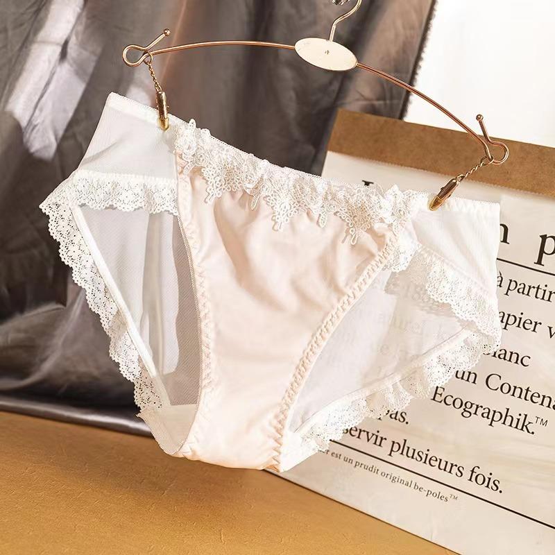 Solid Color Sumptuous Hollow Out Women Low-rise Net Lace Panties Briefs Underwear