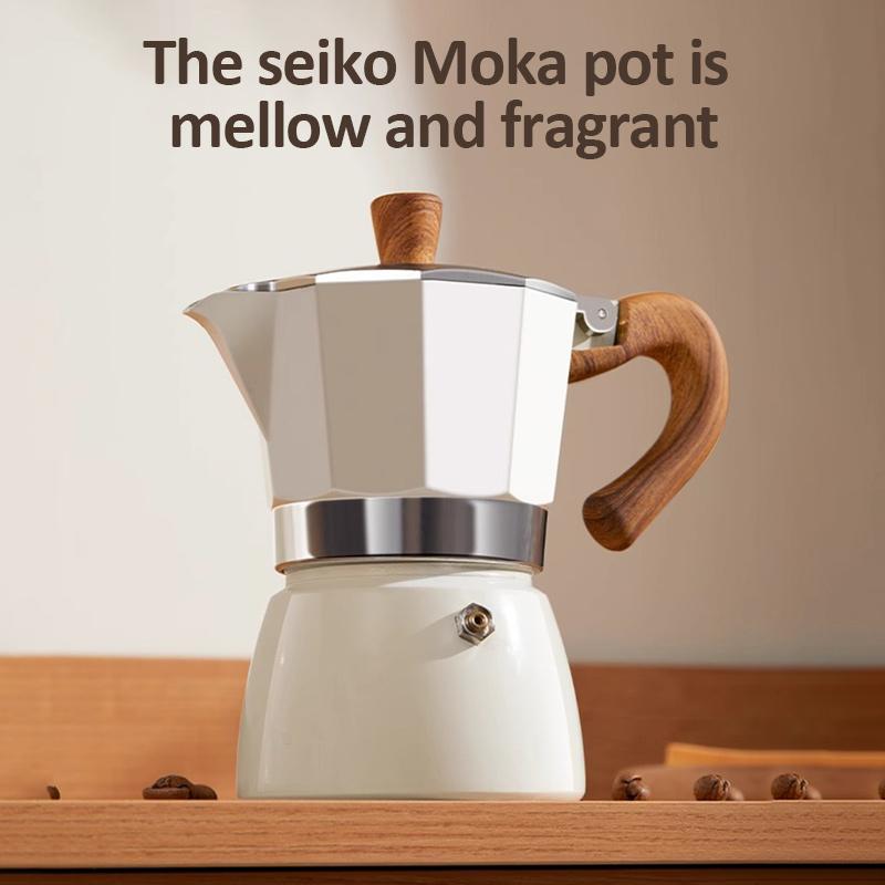 150/300ml Moka Pot Food Grade Aluminium Alloy Wooden Handle Mocha Pot Household Italian Espresso Coffee Maker Coffee Accessories