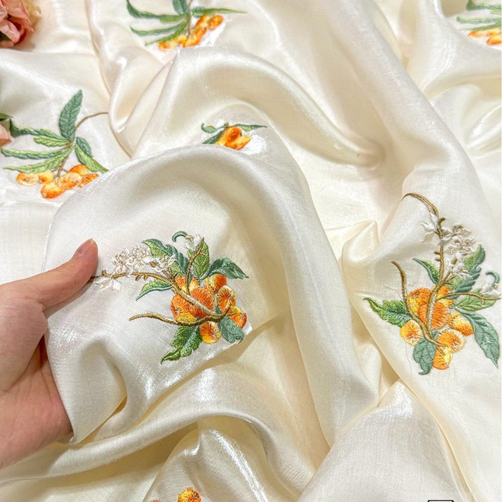 100x150cm Loquat Fruit Embroidery Cloth Gradient Chiffon Fabric Transparent Hanfu Cloth Sewing Costume Party Clothing
