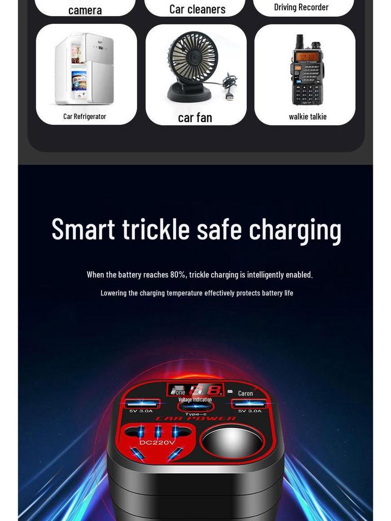 Universal 12V/24V To 220V High-Power Car/Truck Fast-Charge Inverter with Cigarette Lighter Socket