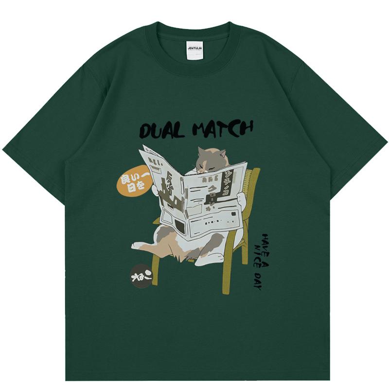 

Japanese Anime Print Cat Graphic TShirt Oversized Men Short Sleeve Cotton Clothes Y2K Streetwear Tops Summer Fashion Korean Tee S