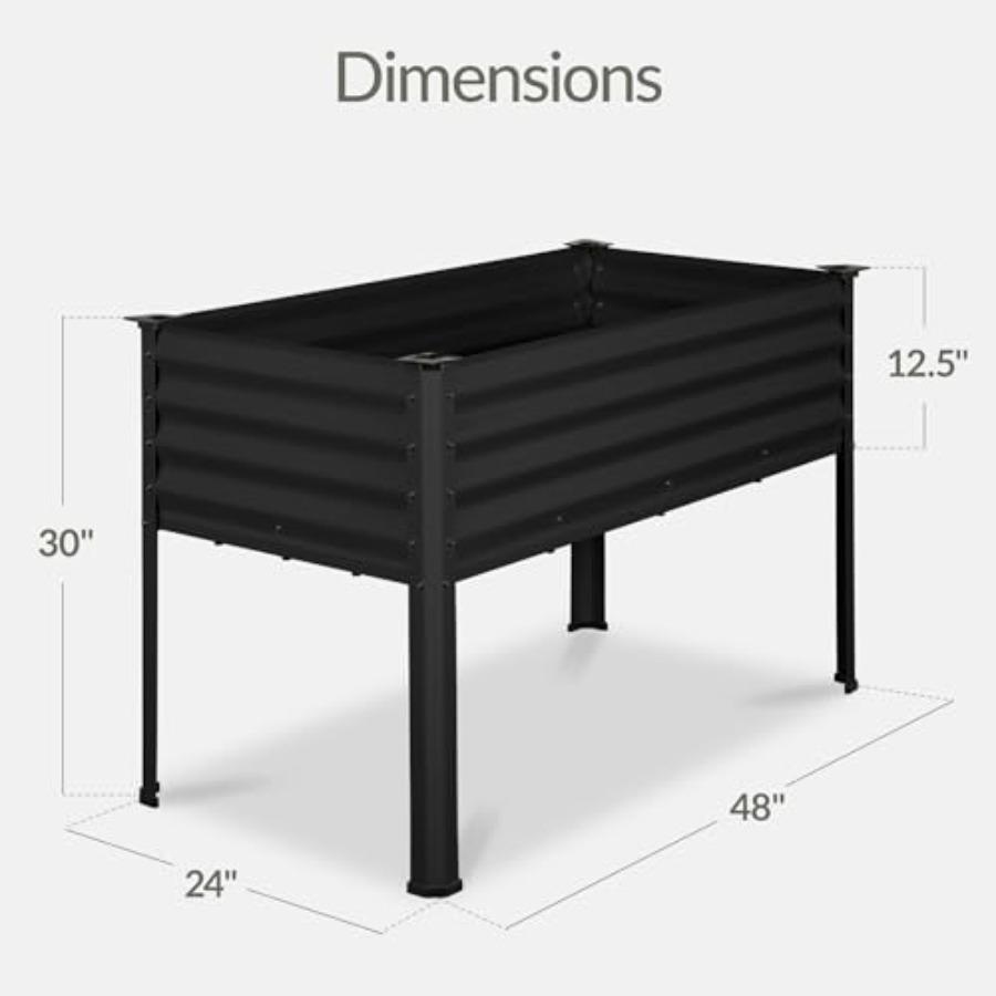 48x24x30in Galvanized Raised Garden Bed Metal Elevated Planter Box for Vegetable Garden Backyard Patio Balcony Black