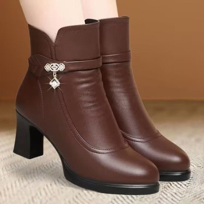

Fashion high-heeled short boots winter warm boots women s velvet mother cotton shoes women s cotton boots 40 коричневий
