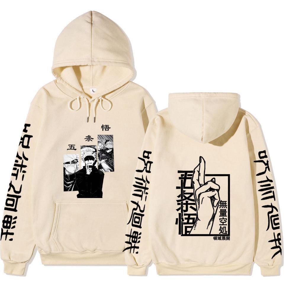 Jujutsu Kaisen Gojo Satoru Double-Sided Hoodie Anime Sleeve Print Long Sleeve Casual Manga Graphic Hooded Pullover Sweatshirt