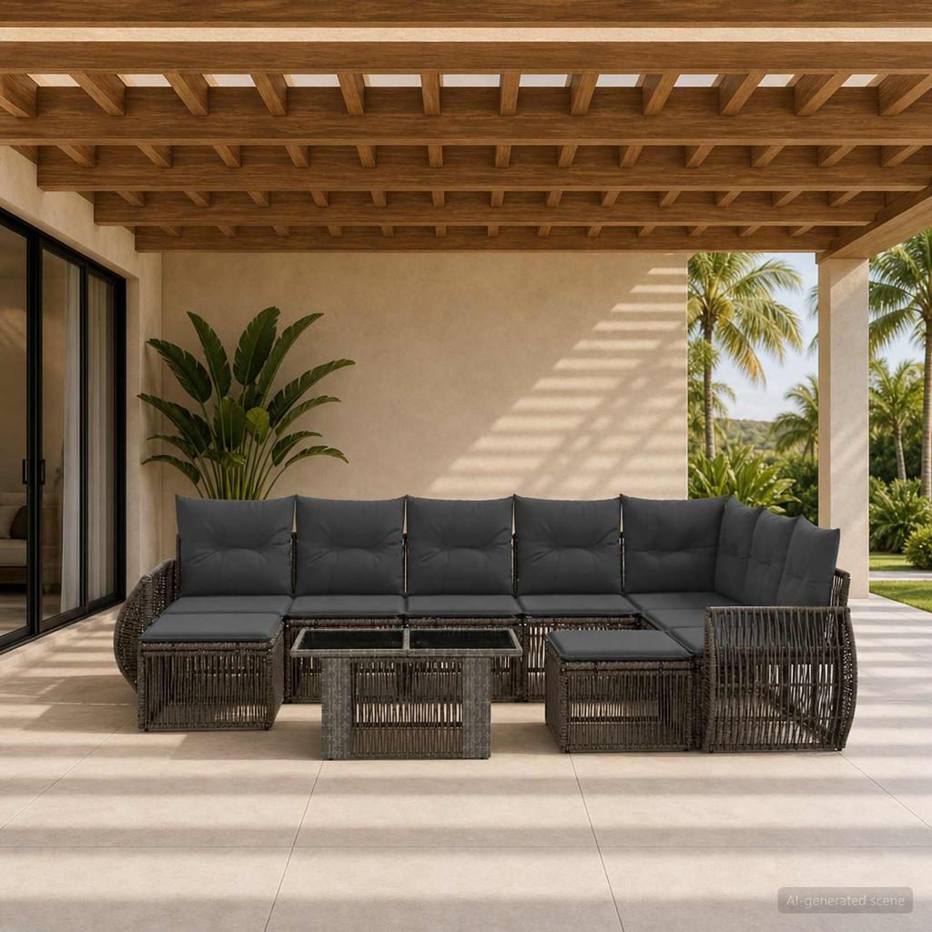 Garden Sofa Set 10 Pieces Gray and Dark Gray Poly Rattan