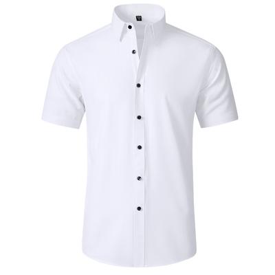 Men's Spring Summer Solid Turn Down Collar T-Shirt Simple Short Sleeve Slim Fit Business Shirt