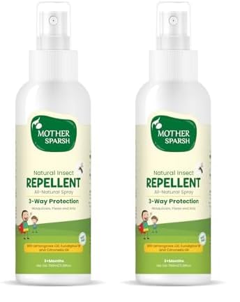 Mother Sparsh Natural Insect Repellent Spray For Babies | With Citronella, Eucalyptus & Lemongrass Oil | 100% Protection from Mosquitoes, Fleas and