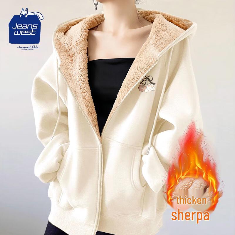 

JEANSWEST CLUB Women s Lamb Fleece Hooded Cardigan Sweatshirt 2XL