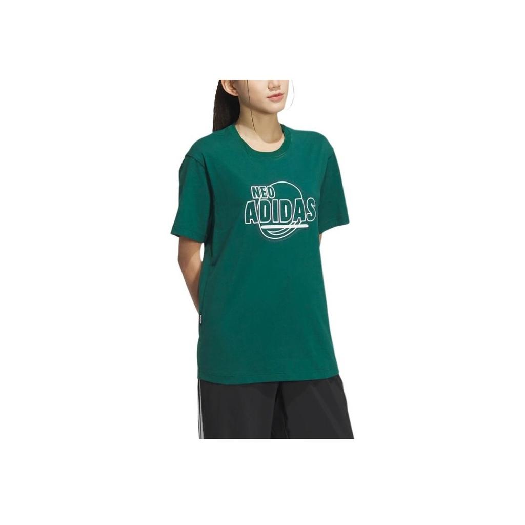 Adidas Neo Letter Print Pattern Breathable Casual Round Neck Short Sleeve T-Shirt Unisex Tops Green JD1433