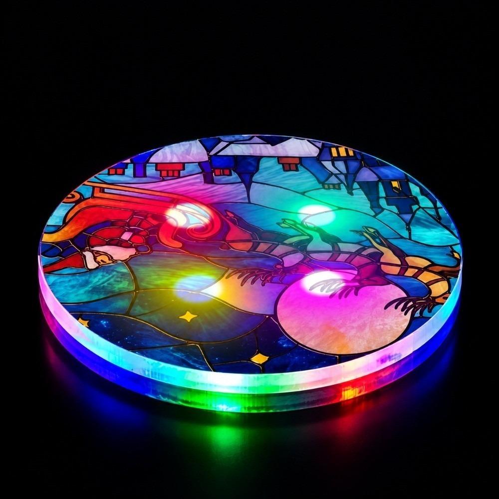 Round Shape LED Glowing Coaster Colorful Drink Pad Lightweight Christmas Acrylic Coaster  Bar Party