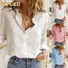 Women's Fashion Casual Solid Color Print Long Sleeve POLO Neck Blouses & Shirts International Design