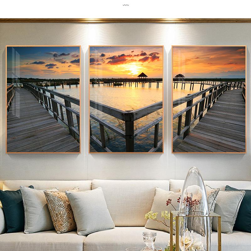 

Nordic Sunset Sea Bridge Холст Живопись Пейзаж Плакаты и принты Современный настенный рисунок Pictrues для гостиной Домашнее украшение Без рамки