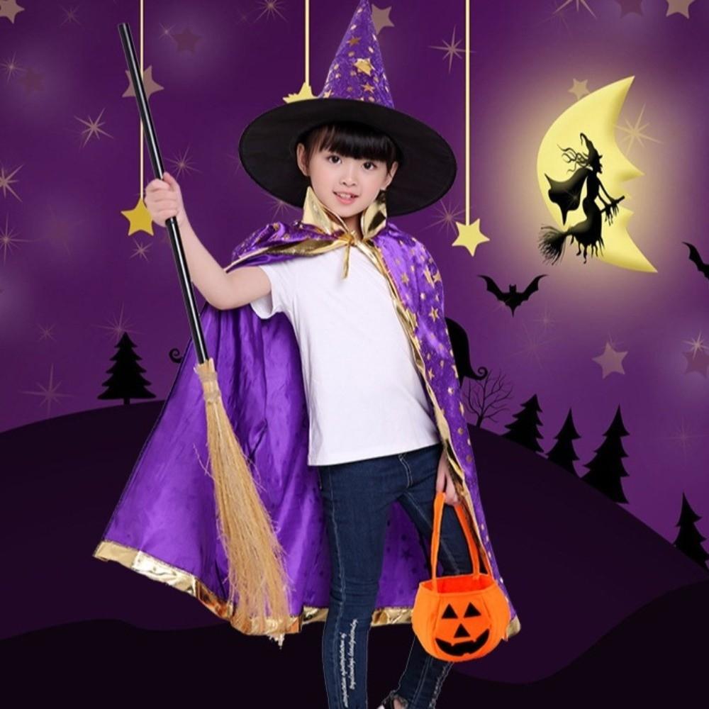 3pcs Bronzing Star Wizard Cloak Hat Eye Mask Set Magician Role-Play Costume Kit Party Costume